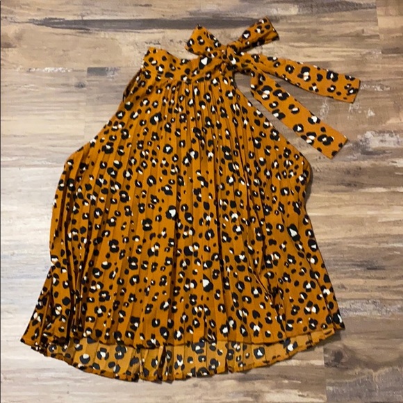 She and Sky Tops - CHEETAH print choke collar bow tie blouse